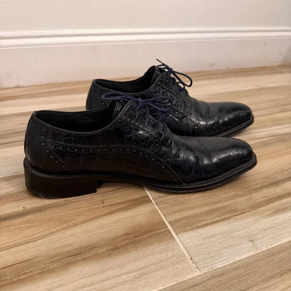 David Eden Cordova Mens Navy Blue Genuine Crocodile Leather Oxford Shoes Size 11